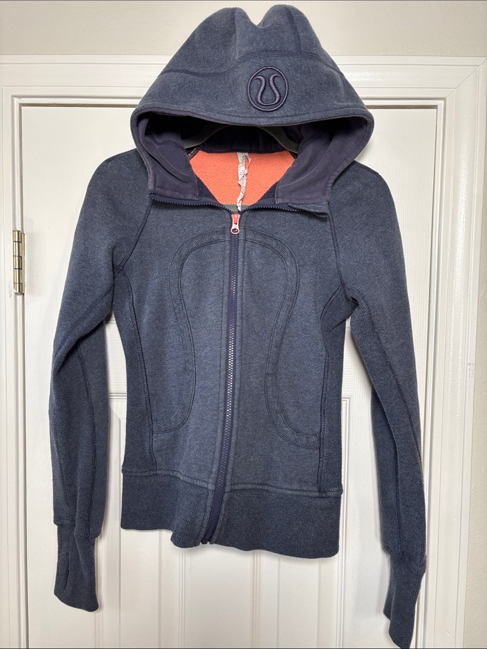 lululemon athletica Navy Zip-Up Hooded Jacket with Coral Interior